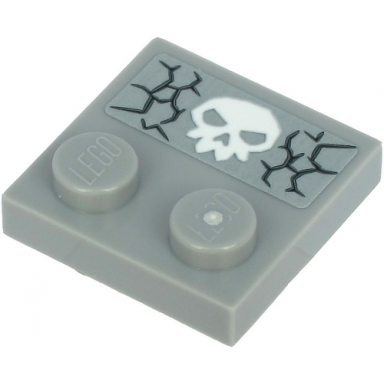 light bluish gray tile modified 2 x 2 with studs on edge with cracks and white skull facing towards studs pattern sticker - sets 71717 71719 71721 71722