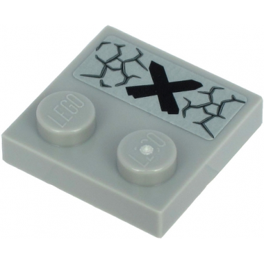light bluish gray tile modified 2 x 2 with studs on edge with black cross and cracks pattern sticker - sets 71717 71719 71721