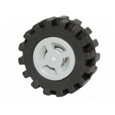 light bluish gray wheel 8mm d x 6mm with slot with black tire 15mm d x 6mm offset tread small - band around center of tread 34337 87414