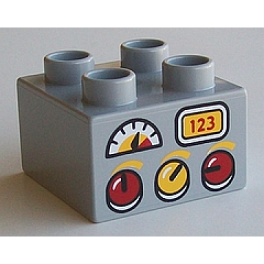 light bluish gray duplo brick 2 x 2 with red and yellow knobs gauge and 123 display pattern
