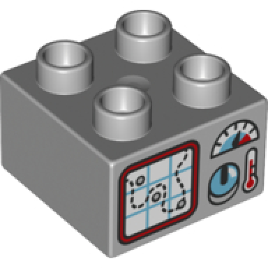 light bluish gray duplo brick 2 x 2 with map dial and gauges pattern
