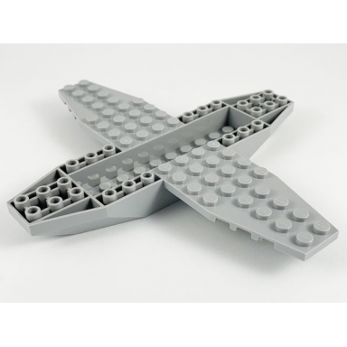 light bluish gray aircraft fuselage 4 x 16 x 1 with 2 x 10 recessed center and 8 x 4 wings with cutaways 9 holes