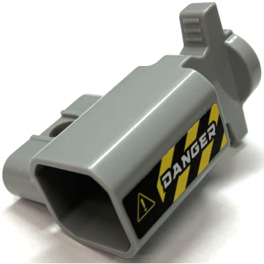 light bluish gray projectile launcher part net shooter canister with white danger black and yellow danger stripes and exclamation mark in triangle pattern sticker - set 75940