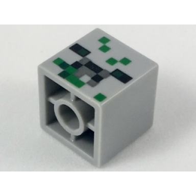 light bluish gray minifigure head modified small cube with black dark bluish gray and green pixelated pattern minecraft baby zombie pigman