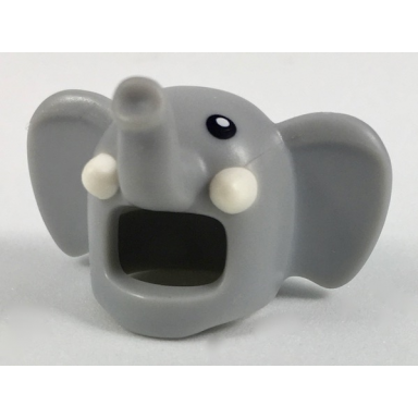 light bluish gray minifigure headgear head cover costume elephant with black eyes and white tusks pattern