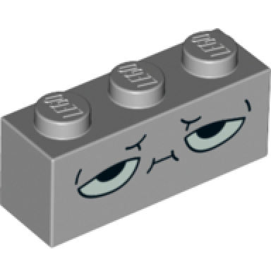 light bluish gray brick 1 x 3 with large half closed eyes and neutral expression pattern rick