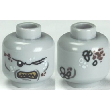 light bluish gray minifigure head potc maccus barnacles one eye closed and pointed teeth pattern