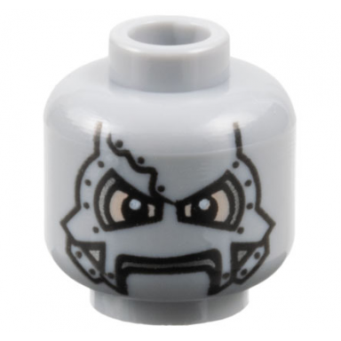 light bluish gray minifigure head alien metal mask with eye holes mouth slit and rivets pattern