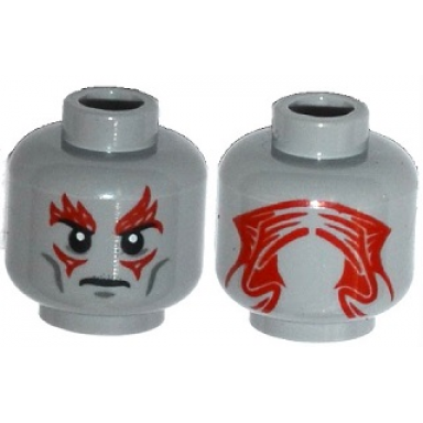 light bluish gray minifigure head alien black eyebrows dark bluish gray cheek lines red skin texture tattoos on front and back pattern