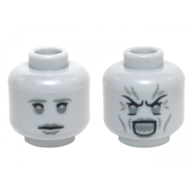 light bluish gray minifigure head dual sided female gray eyebrows eyes lips with sad open mouth angry with lines pattern weeping angel