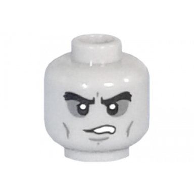 light bluish gray minifigure head alien with black bushy eyebrows dark bluish gray sunken eyes cheek lines frown with teeth pattern