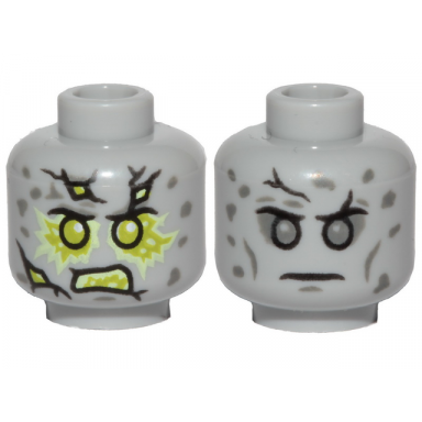 light bluish gray minifigure head dual sided stone cracks dark bluish gray spots lime energy angry neutral pattern