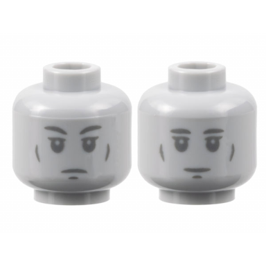 light bluish gray minifigure head dual sided statue dark bluish gray cheek lines and chin dimple raised eyebrows flat eyebrows pattern