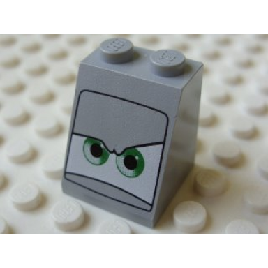 light bluish gray slope 65 2 x 2 x 2 with bottom tube with green eyes on white background pattern