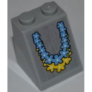 light bluish gray slope 65 2 x 2 x 2 with bottom tube with medium blue and yellow flower garlands pattern sticker - set 3818
