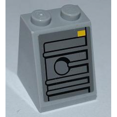 light bluish gray slope 65 2 x 2 x 2 with bottom tube with ridges hole and yellow rectangle pattern sticker - set 7965