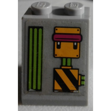 light bluish gray slope 65 2 x 2 x 2 with bottom tube with lime grille switch and black and orange danger stripes pattern sticker - set 79117