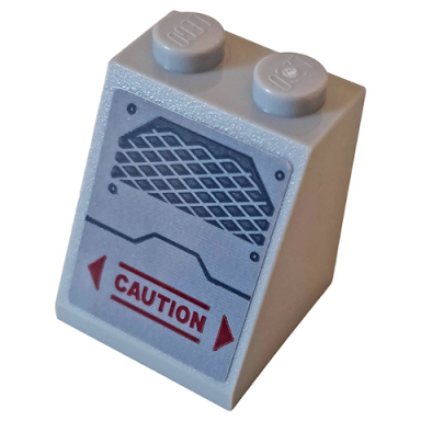 light bluish gray slope 65 2 x 2 x 2 with bottom tube with red arrows caution and vents pattern sticker - set 76162
