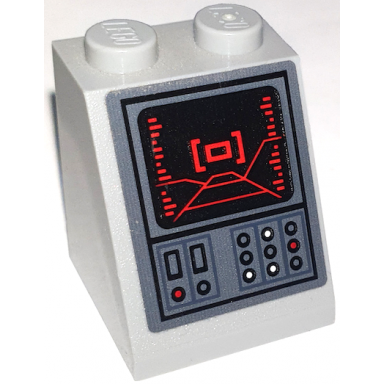 light bluish gray slope 65 2 x 2 x 2 with bottom tube with black head-up display hud screen with red lines and control panel with lights and buttons pattern sticker - set 75217