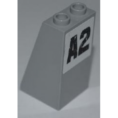 light bluish gray slope 75 2 x 2 x 3 - hollow studs with black a2 on white background pattern sticker - set 8186