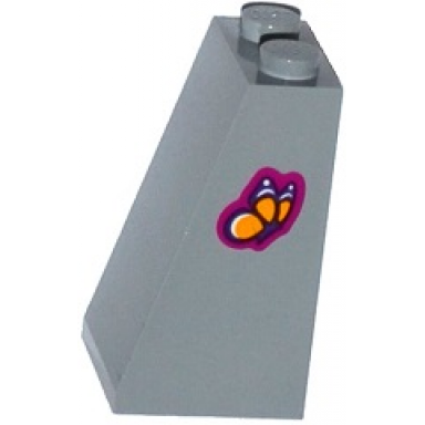 light bluish gray slope 75 2 x 2 x 3 - solid studs with bright light orange butterfly on magenta background pattern on side slope face to left sticker - set 41122