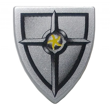 light bluish gray minifigure shield triangular short with black and silver blacksmith star pattern