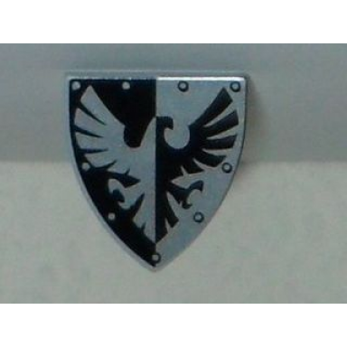 light bluish gray minifigure shield triangular short with black and silver falcon and rivets pattern