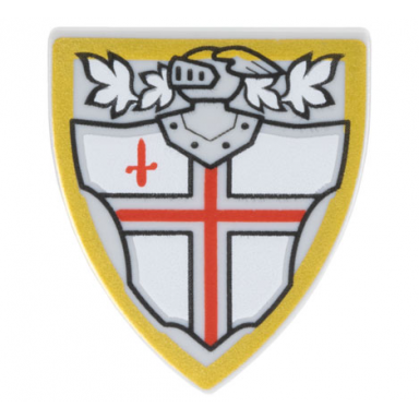 light bluish gray minifigure shield triangular short with red st georges cross and helmet with face grille pattern