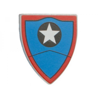 light bluish gray minifigure shield triangular short with red band and white star on dark blue background pattern