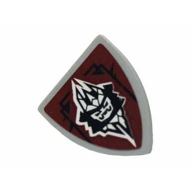 light bluish gray minifigure shield triangular short with emperor on dark red background left lines down pattern sticker - set 70678