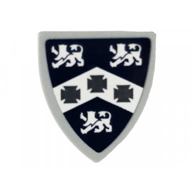 light bluish gray minifigure shield triangular short with 3 white lions and maltese crosses pattern sticker - set 71040