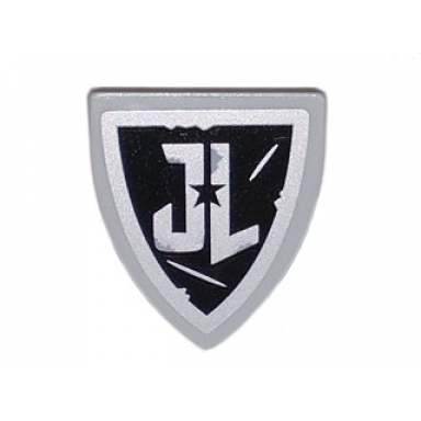 light bluish gray minifigure shield triangular short with jl black star and metal scratches pattern sticker - set 70840