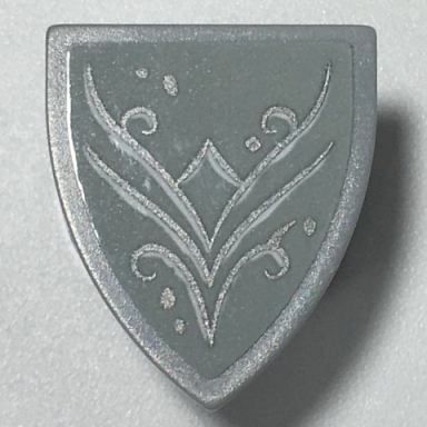 light bluish gray minifigure shield triangular with silver diamond dots and swirl on light bluish gray background pattern sticker - set 41196