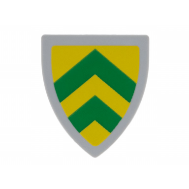 light bluish gray minifigure shield triangular short with green chevrons on yellow background pattern