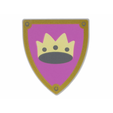 light bluish gray minifigure shield triangular short with crown on light purple background with gold border pattern