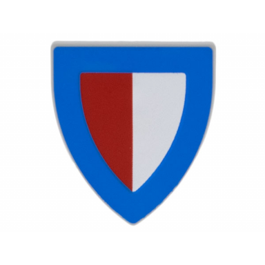 light bluish gray minifigure shield triangular short with blue border and red and white halves pattern