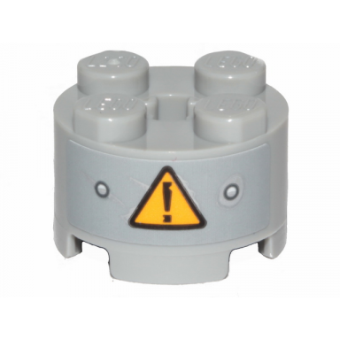 light bluish gray brick round 2 x 2 with axle hole with danger sign pattern sticker - set 70829