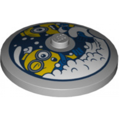 light bluish gray dish 4 x 4 inverted radar with solid stud with minions and white soap bubbles pattern