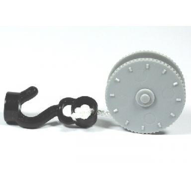 light bluish gray duplo winch drum narrow with white string and black thin hook fixed with stud holder