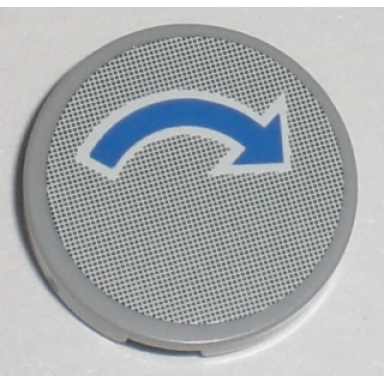 light bluish gray tile round 2 x 2 with blue curved arrow with white outline pattern sticker - set 7990