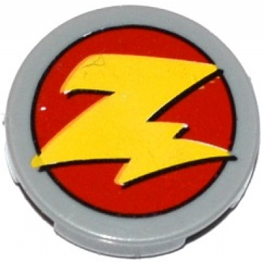 light bluish gray tile round 2 x 2 with yellow z zurg logo pattern