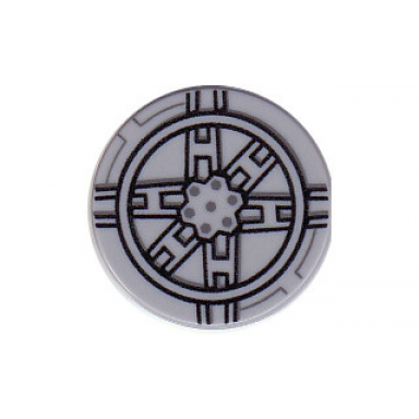 light bluish gray tile round 2 x 2 with black sw tie fighter pattern