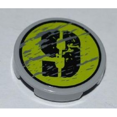 light bluish gray tile round 2 x 2 with splatters and black 9 on lime backgound pattern model right side sticker - set 8708
