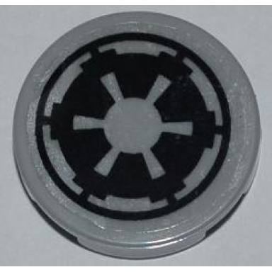 light bluish gray tile round 2 x 2 with sw imperial logo pattern sticker - set 7915