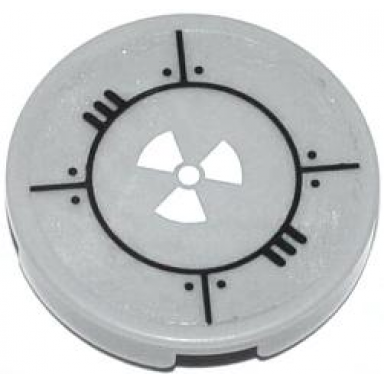light bluish gray tile round 2 x 2 with bolted plates and white radioactivity warning pattern sticker - set 70707