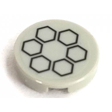 light bluish gray tile round 2 x 2 with 6 black hexagons pattern sticker - sets 79102 79104