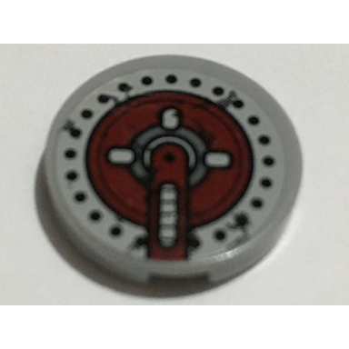 light bluish gray tile round 2 x 2 with dark red hatch pattern sticker - set 70009