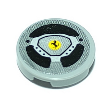 light bluish gray tile round 2 x 2 with steering wheel with ferrari logo pattern sticker - set 8156