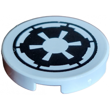 light bluish gray tile round 2 x 2 with sw imperial logo pattern
