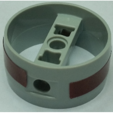 light bluish gray cylinder 4 x 4 x 1 2 3 with pin holes and center bar with dark red stripe pattern on both sides stickers - set 8091